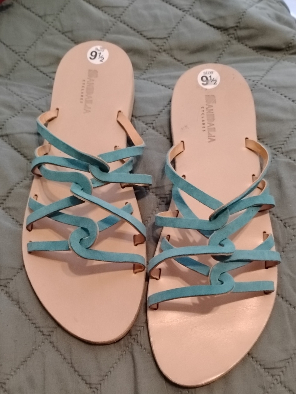 Teal Strappy Leather Slide Sandals - Size 40 EU